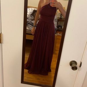 One shouldered David’s Bridal Wine Long Dress